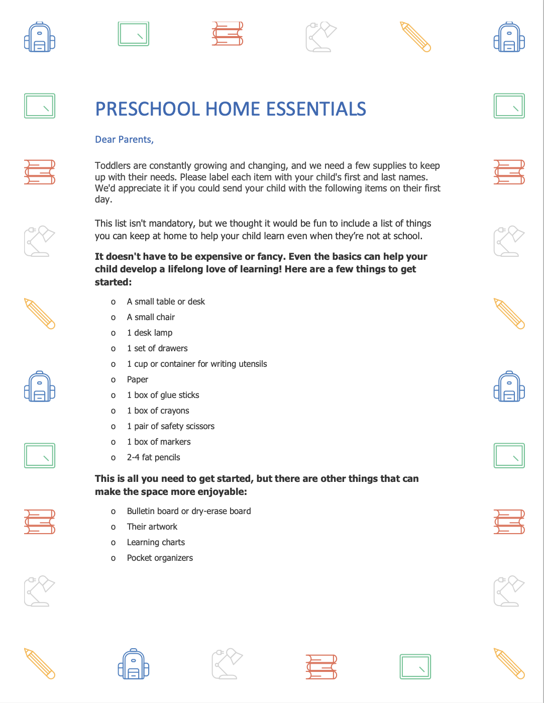 Free Daycare Supply List Templates, Samples & Guide